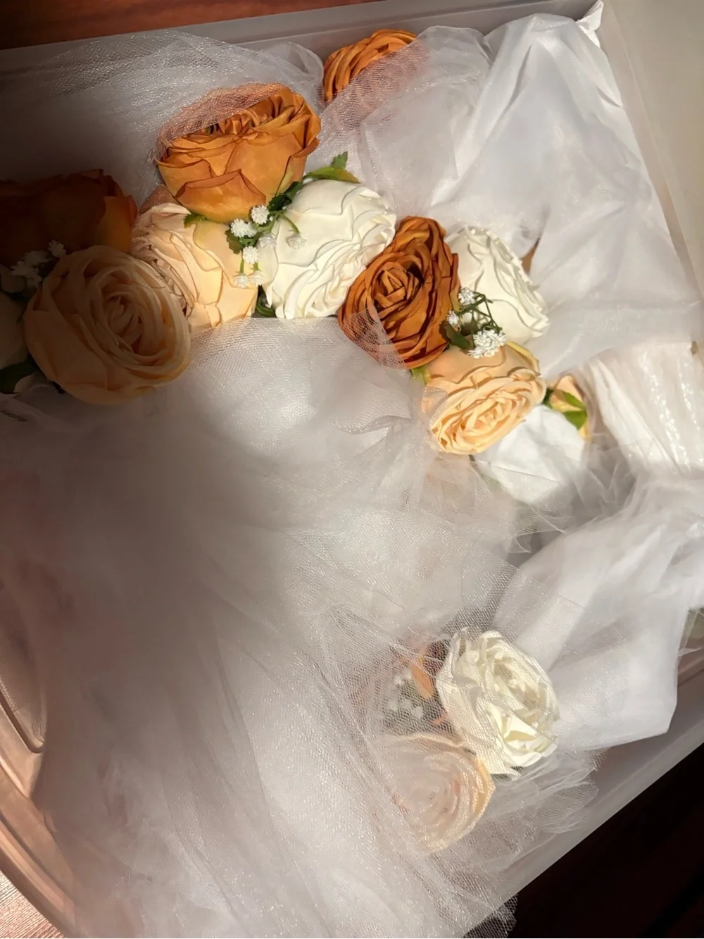 Tulle Floral church pews - Cream & Burnt Orange